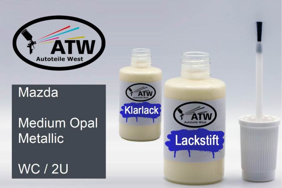 Mazda, Medium Opal Metallic, WC / 2U: 20ml Lackstift + 20ml Klarlack - Set, von ATW Autoteile West.